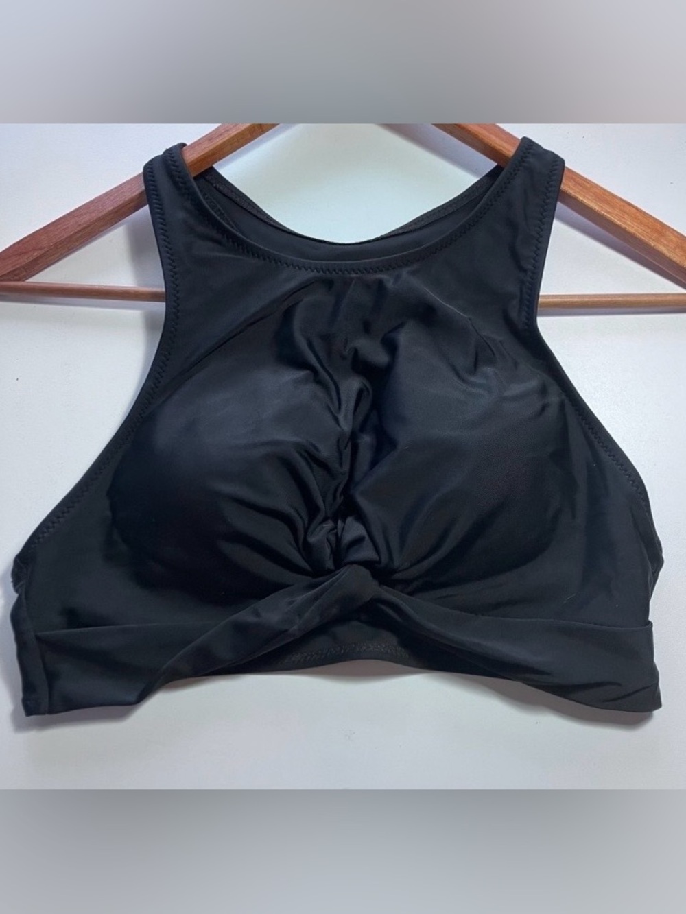 Blooming Jelly Black Front Knot Bikini Top Sporty Racerback Swimwear Women S